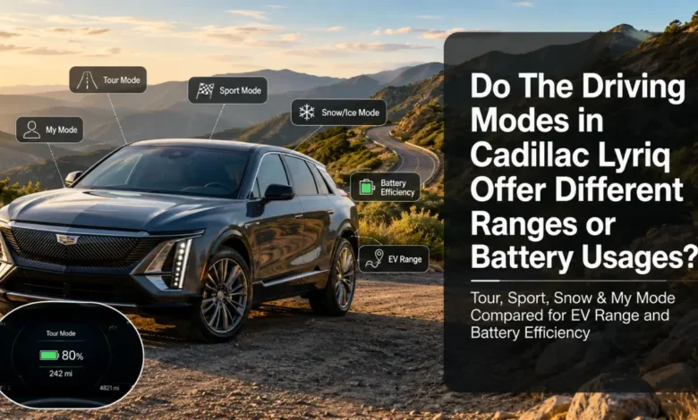 Do the driving modes in cadillac lyriq offer different ranges or battery usages?